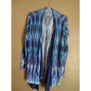 Chico's 2 Blue Striped Open Front Cardigan Sweater Women's Plus Comfort